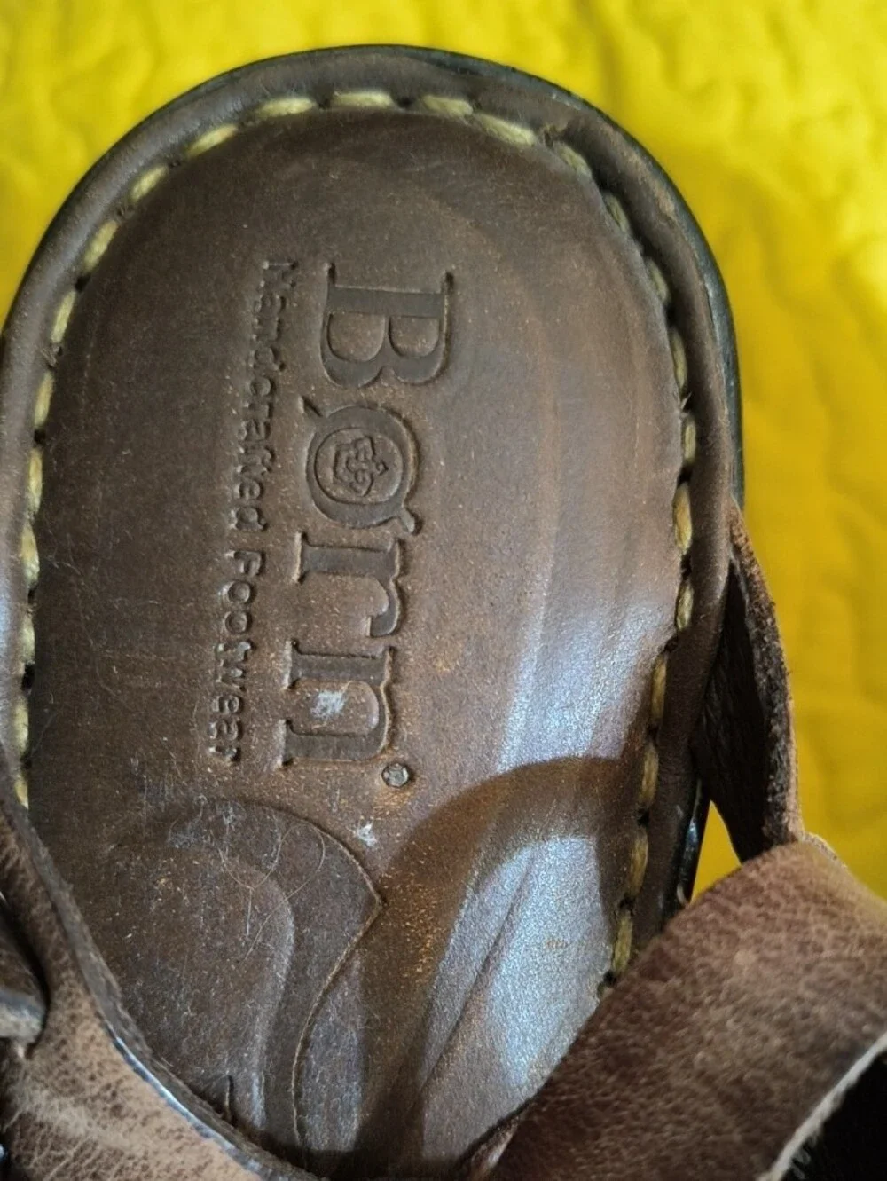 Born Brown Leather Slip-On Sandal with Contrast Stitching